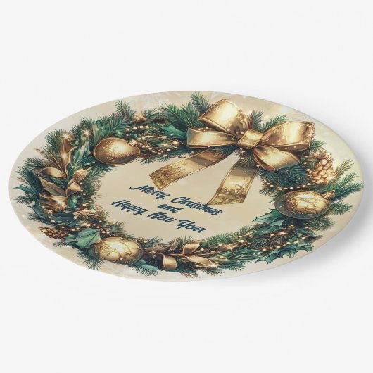 Vrolijk kerstgroen gouden krans papieren bordje (Gekanteld)