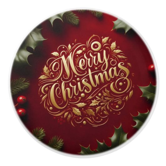 Vrolijk kerstgroen keramische knop (Voorkant)