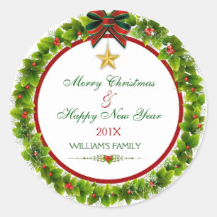 Vrolijk kerstgroen kerstfeest Wreath Ronde Sticker
