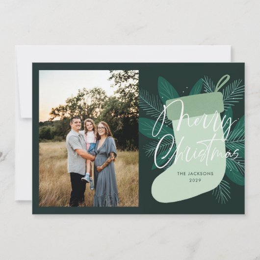 Vrolijk kerstgroen kous feestdagenkaart (Voorkant)