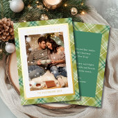 Vrolijk kerstgroen Plaid Tartan Foto Folie Feestdagenkaart