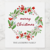 Vrolijk kerstgroen rode krans wijn etiket (Enkel label)