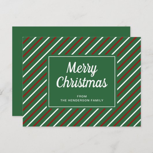 Vrolijk kerstgroen rood strepen Briefkaart (Voorkant / Achterkant)