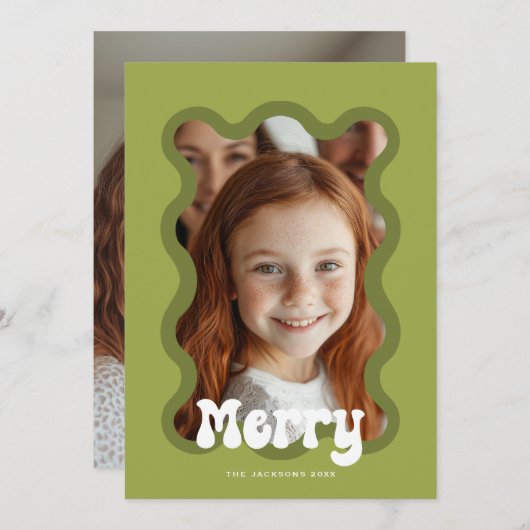 Vrolijk kerstgroen Scallop Holiday Design Feestdagenkaart (Voorkant / Achterkant)