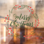 Vrolijk kerstgroen script rustieke krans lijst raamsticker (Vel 2)