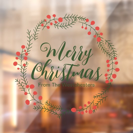 Vrolijk kerstgroen script rustieke krans lijst raamsticker (Vel 2)