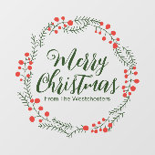 Vrolijk kerstgroen script rustieke krans lijst raamsticker (Vel)