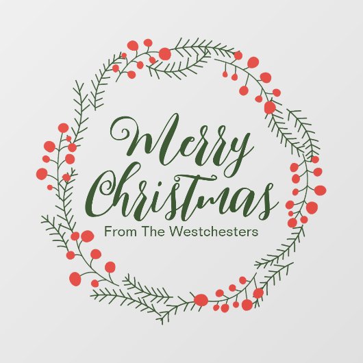 Vrolijk kerstgroen script rustieke krans lijst raamsticker (Vel)