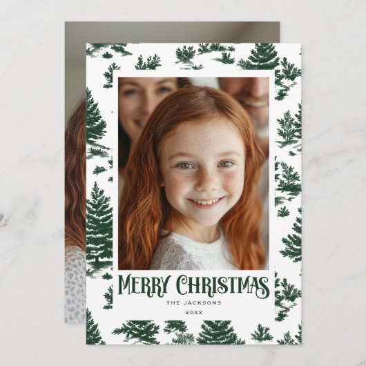 Vrolijk Kerstgroen Toile Holiday Design Feestdagenkaart (Voorkant / Achterkant)