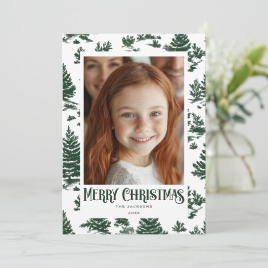 Vrolijk Kerstgroen Toile Holiday Design Feestdagenkaart (Staand voorkant)