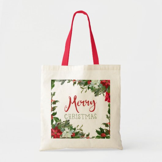 Vrolijk kerstgroen tote bag (Voorkant)