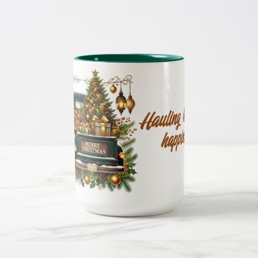 Vrolijk Kerstgroen  Truck Tweekleurige Koffiemok (Center)