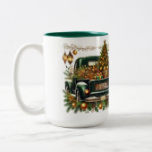 Vrolijk Kerstgroen  Truck Tweekleurige Koffiemok (Links)