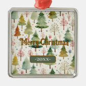Vrolijk kerstgroen Waterverf dennenbomen Metalen Ornament (Voorkant)