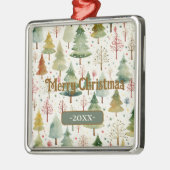 Vrolijk kerstgroen Waterverf dennenbomen Metalen Ornament (Links)