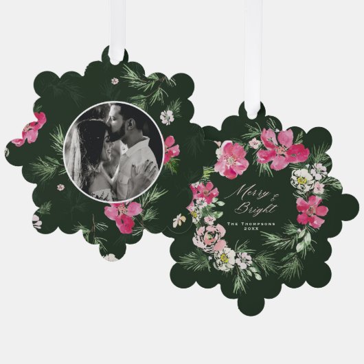 Vrolijk kerstgroen Waterverf Ornament Kaart (Voorkant / Achterkant)