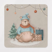 Vrolijk kerstgroet beer en konijntje stickers (Design 2)