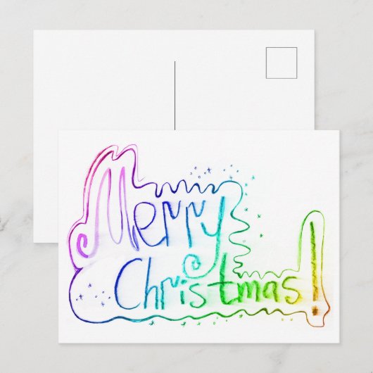 Vrolijk kerstgroet regenboog handbelettering briefkaart (Voorkant / Achterkant)