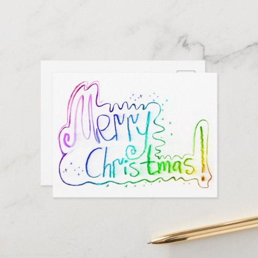 Vrolijk kerstgroet regenboog handbelettering briefkaart (Voorkant / Achterkant in situ)