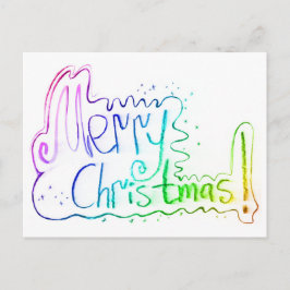 Vrolijk kerstgroet regenboog handbelettering briefkaart