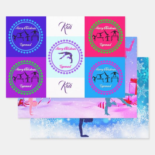 Vrolijk Kerstgymnast Inpakpapier Set van 3 Vel (Set)