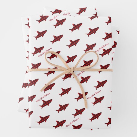 Vrolijk kersthaaienrood met buffelplaat inpakpapier vel (In situ)