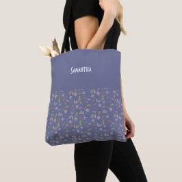 Vrolijk kersthandgetekende bomen Snowflakes Naam Tote Bag