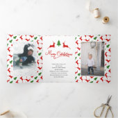 Vrolijk kersthert en boom en fotocollage drieluik wenskaart (Binnen)