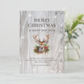 Vrolijk Kersthert Holly Rustic Wood Snowflake Feestdagenkaart (Staand voorkant)