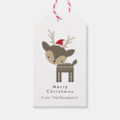 Vrolijk kersthert in een rode kerstmuts op maat cadeaulabel (Voorkant)