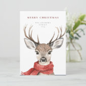 Vrolijk kersthert in een rode sjaal feestdagenkaart (Staand voorkant)
