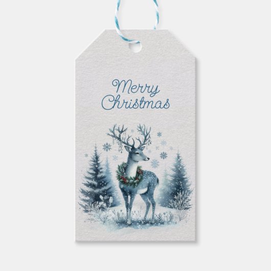 Vrolijk kersthertenbomen Sneeuw Cadeaulabel (Voorkant)