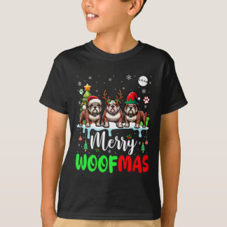 Vrolijk Kersthout Drie Kerstman Rendier Elf Bull T-shirt