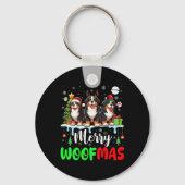 Vrolijk kersthout drie Santa Reindeer Berner Sleutelhanger (Voorkant)