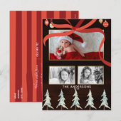 Vrolijk Kersthout & Pine Trees 4 Foto Vakantie Feestdagenkaart (Voorkant / Achterkant)