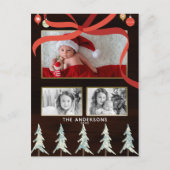 Vrolijk Kersthout & Pine Trees 4 Foto Vakantie Feestdagenkaart (Voorkant)