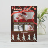 Vrolijk Kersthout & Pine Trees 4 Foto Vakantie Feestdagenkaart (Staand voorkant)