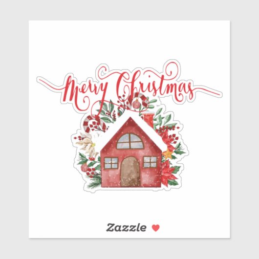Vrolijk kersthuis Sticker (Vel)