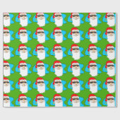 Vrolijk kersthul kerstman in zonnebrillen patroon cadeaupapier (Vlak)