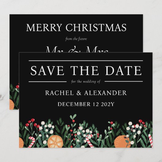 Vrolijk kersthuwelijk sparen de datumkaart save the date (Voorkant / Achterkant)