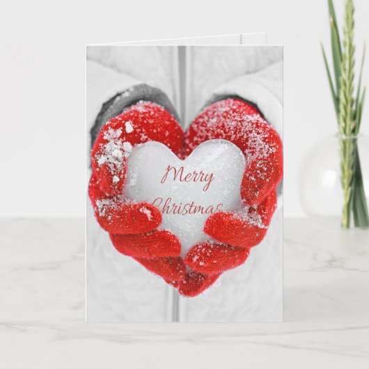 Vrolijk kerstijhart in rode handschoenen kaart (Voorkant)