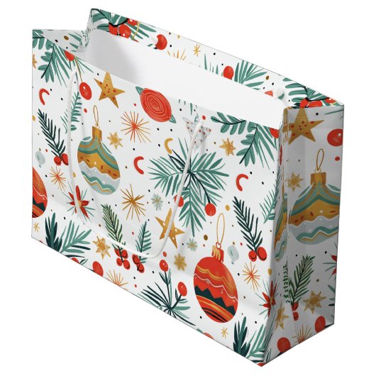 Vrolijk kerstillustratiepatroon groot cadeauzakje (Voorkant Gekanteld)