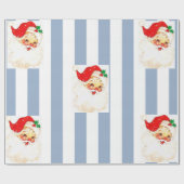 Vrolijk kerstinpakblauw & witte streep Santa Cadeaupapier (Vlak)