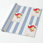 Vrolijk kerstinpakblauw & witte streep Santa Cadeaupapier (Uitgerold)
