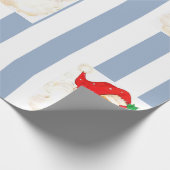 Vrolijk kerstinpakblauw & witte streep Santa Cadeaupapier (Hoek)