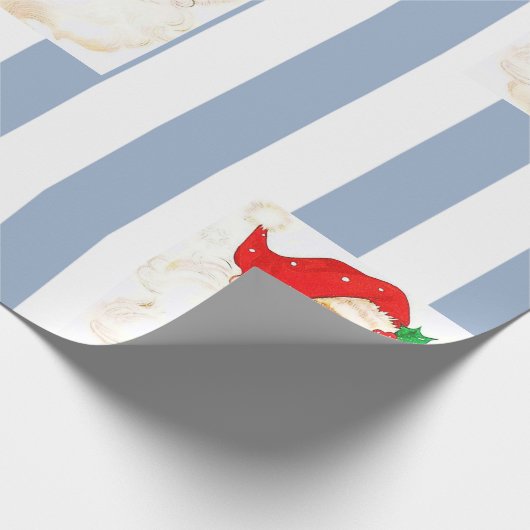 Vrolijk kerstinpakblauw & witte streep Santa Cadeaupapier (Hoek)