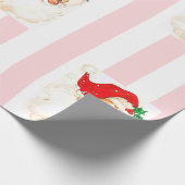Vrolijk kerstinpakken roze & witte streep Santa Cadeaupapier (Hoek)