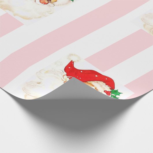 Vrolijk kerstinpakken roze & witte streep Santa Cadeaupapier (Hoek)