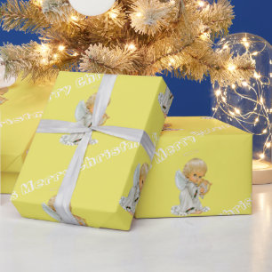 Vrolijk kerstinpakpapier Baby Yellow Angel Cadeaupapier
