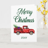 Vrolijk kerstjaar Klassieke Red Truck Tree-cadeaut Kaart (Gele Bloem)